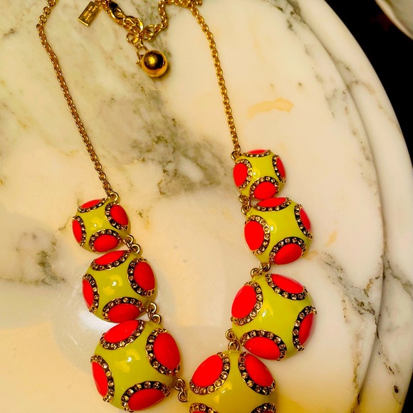 KATE SPADE MARQUEE STATEMENT NECKLACE NEON PINK GREEN GOLD and sparkle DRAPING - Picture 1 of 3